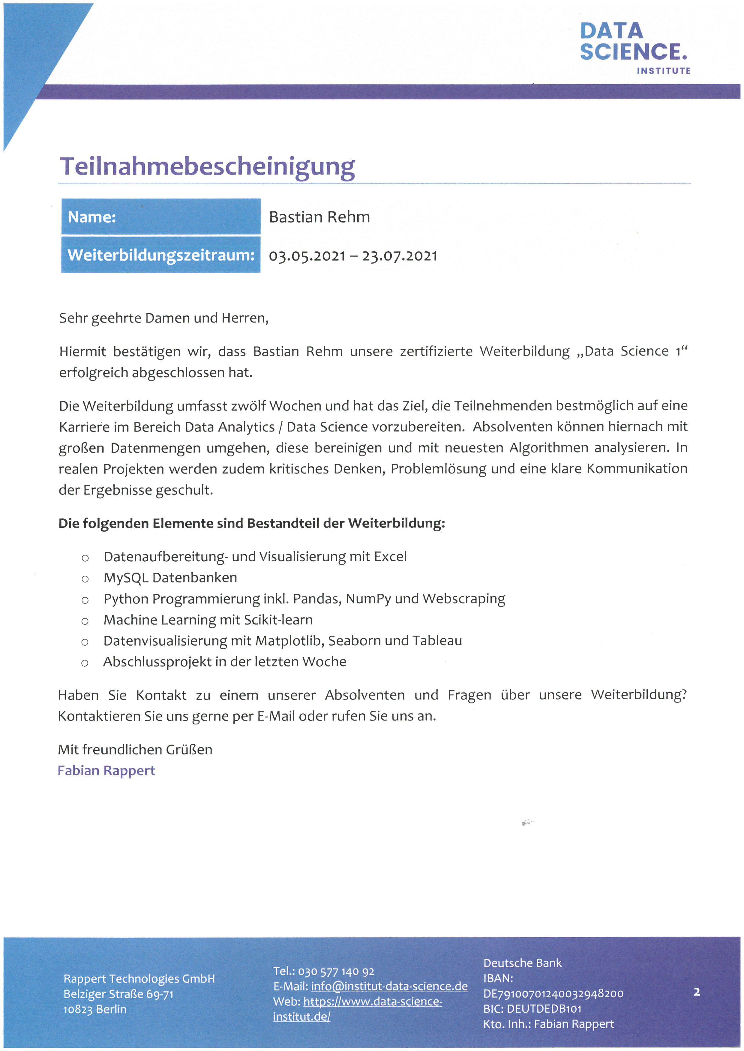 Zertifikat Data Scientist